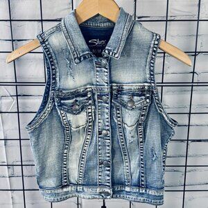 Silver Jeans Co. Distressed Denim Vest with Studs – Women’s Medium